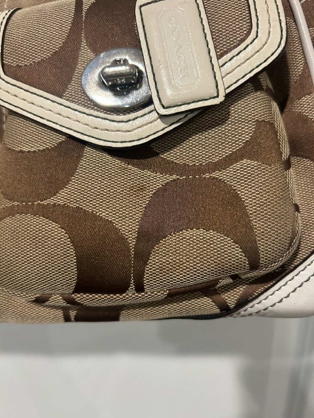 Coach Brown Signature Canvas Satchel with Cream Trim. Please view all pictures - Picture 4 of 8